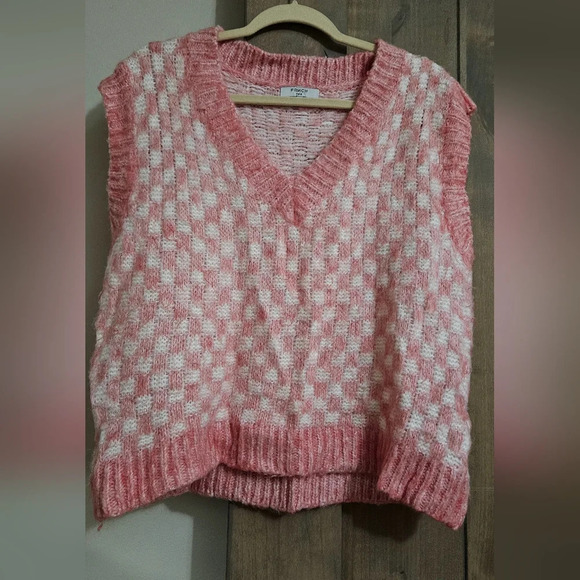 FRNCH Maiva Sweater vest. Pink/white checkered. Size small - Picture 6 of 13